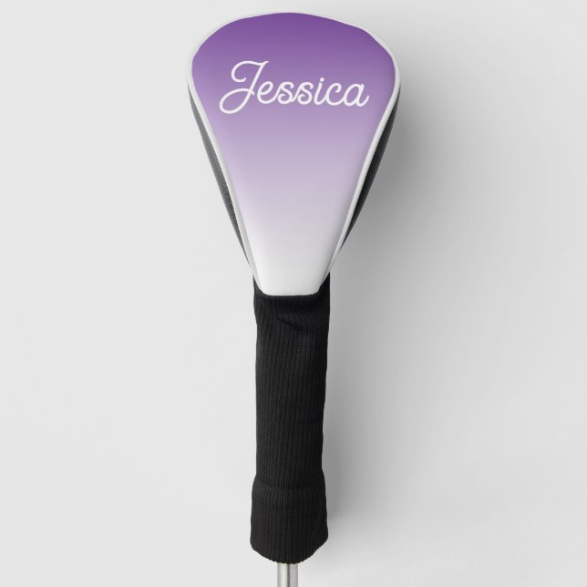 (Editable) Purple Colour Ombre & Your Text Golf Head Cover (Front)