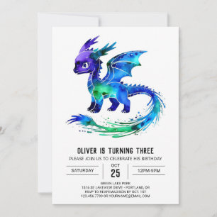 Editable Purple Dragon Digital Boy Birthday Invitation