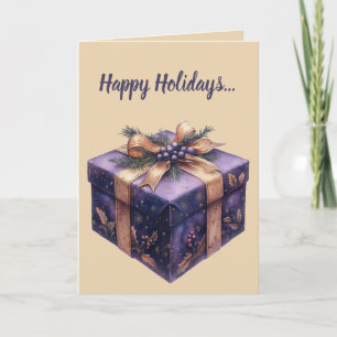 Editable Purple Gift and Bow Christmas Card