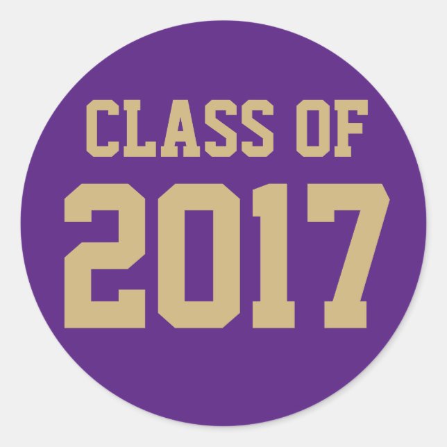 Editable Purple Gold Class of 2018 Graduation Classic Round Sticker (Front)
