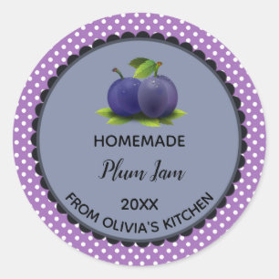 Editable Purple Polka Dot Plum Jam Label Stickers