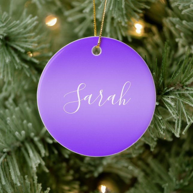 Editable Purple Violet Ombre & White Text Script  Ceramic Ornament (Tree)