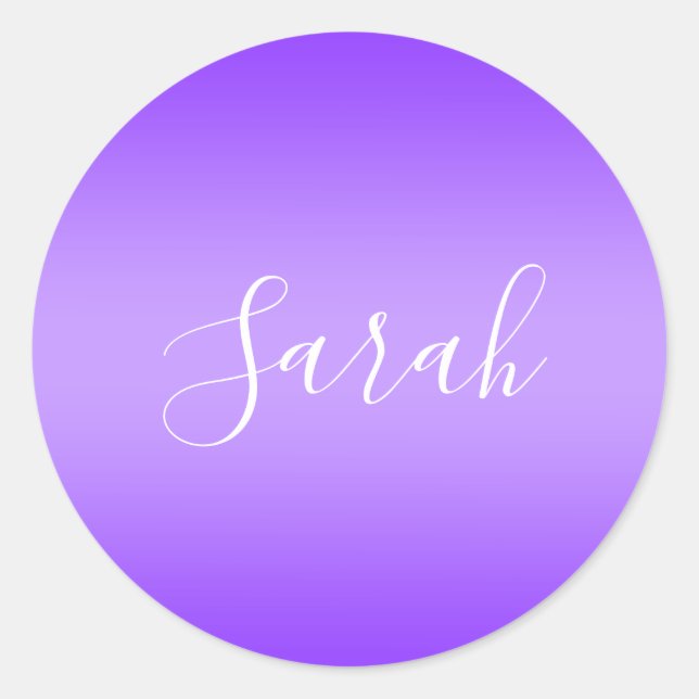 Editable Purple Violet Ombre & White Text Script  Classic Round Sticker (Front)