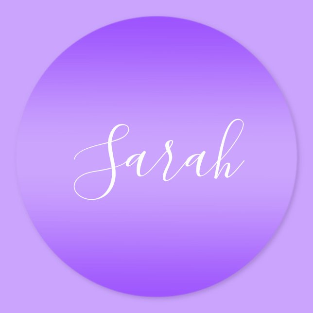 Editable Purple Violet Ombre & White Text Script  Classic Round Sticker (Creator Uploaded)