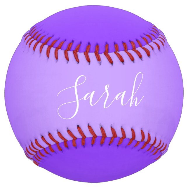 Editable Purple Violet Ombre & White Text Script  Softball (Front)