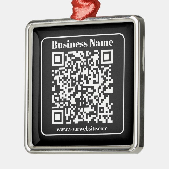 Editable QR code Black & White Retro Modern Style Metal Ornament (Left)