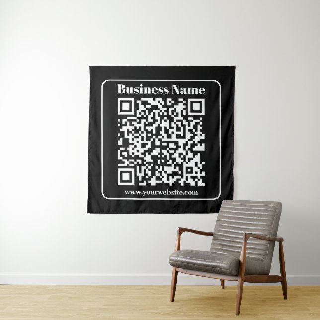 Editable QR code Black & White Retro Modern Style Tapestry (In Situ)
