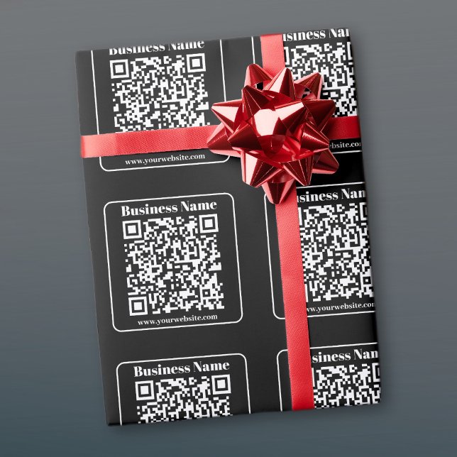 Editable QR code Black & White Retro Modern Style Wrapping Paper (Creator Uploaded)