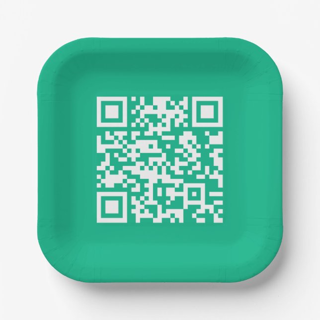 Editable QR Code Generate Your Own |  Teal Green  Paper Plate (Front)