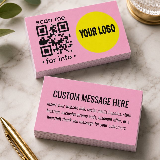 Editable QR Code Logo Modern Pink Yellow Business  Card (Creator Uploaded)