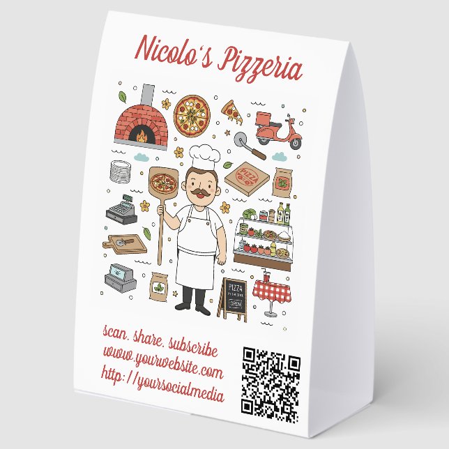 Editable QR Code Pizza Restaurant Menu (Front)