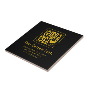 Editable QR Code & Text Template   Black & Gold Ceramic Tile
