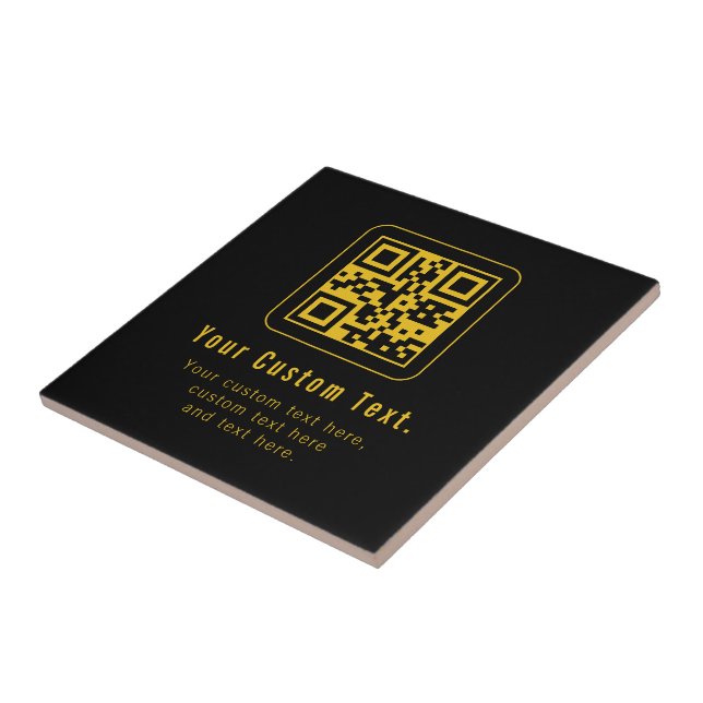 Editable QR Code & Text Template | Black & Gold Ceramic Tile (Side)