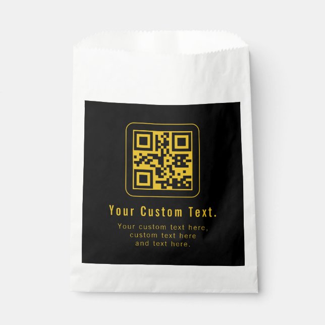 Editable QR Code & Text Template | Black & Gold Favour Bag (Front)
