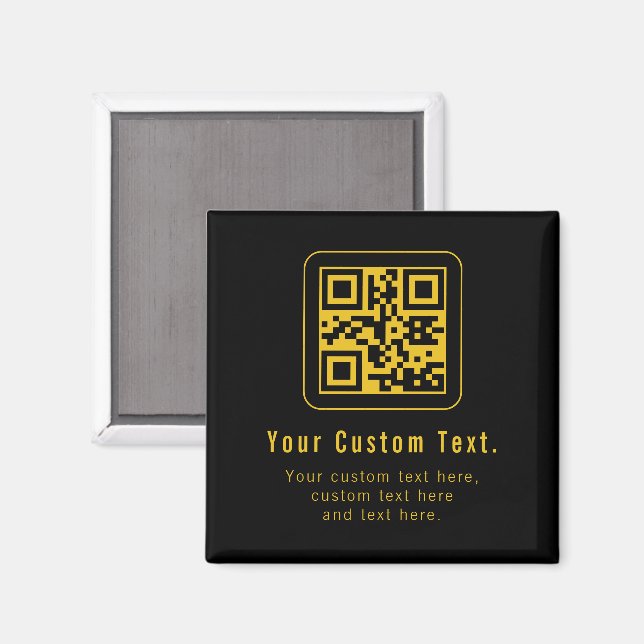 Editable QR Code & Text Template | Black & Gold Magnet (Front/Back)
