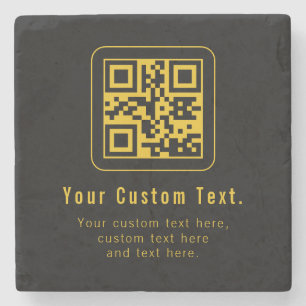Editable QR Code & Text Template   Black & Gold Stone Coaster