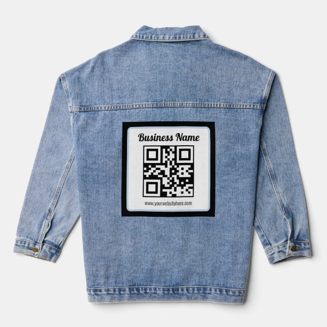 Editable QR code & Text w/Light Blue Border Denim Jacket (Back)