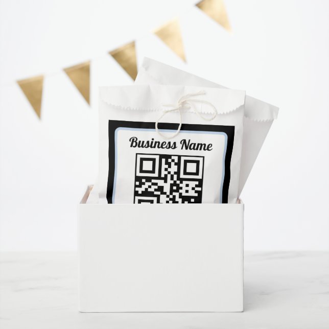 Editable QR code & Text w/Light Blue Border Favour Bag (Party)