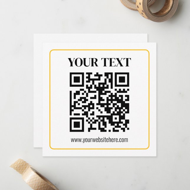 Editable QR code & Text w/Yellow Gold Border Card (Front/Back In Situ)