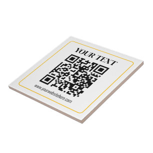 Editable QR code & Text w/Yellow Gold Border Ceramic Tile