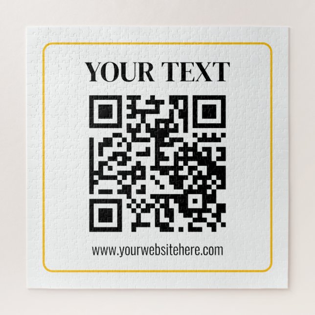 Editable QR code & Text w/Yellow Gold Border Jigsaw Puzzle (Vertical)