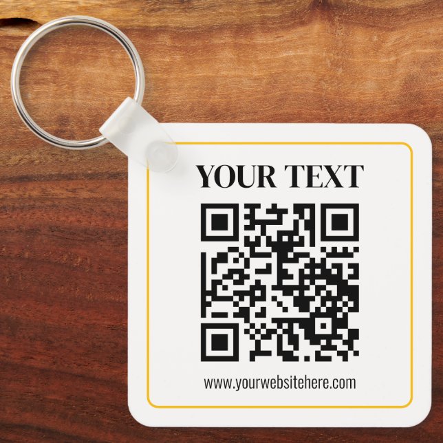 Editable QR code & Text w/Yellow Gold Border Key Ring (Front)