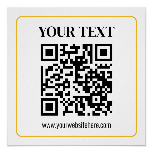 Editable QR code & Text w/Yellow Gold Border Poster (Front)