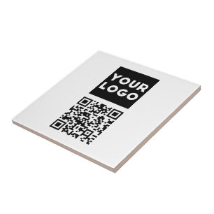 Editable QR code & Your Business Logo or Image Ceramic Tile