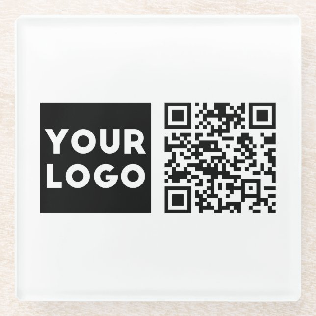 Editable QR code & Your Business Logo or Image Glass Coaster (Front)