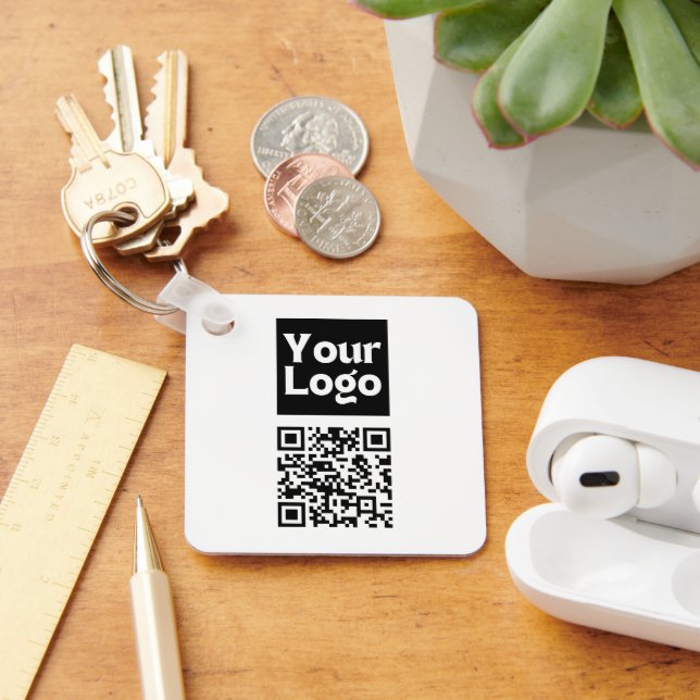 Editable QR code & Your Business Logo or Image Key Ring (Desk)