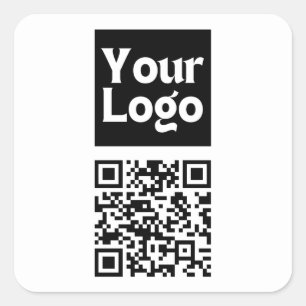 Editable QR code & Your Business Logo or Image Square Sticker