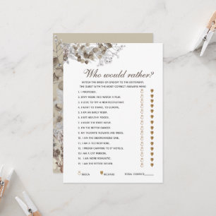 Editable Questions Rustic Bridal Shower Game Card