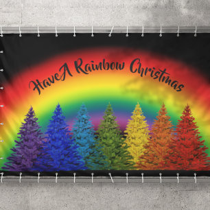 Editable Rainbow Christmas Tree Banner
