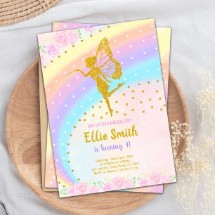 Editable Rainbow Glitter Fairy Birthday Invitation