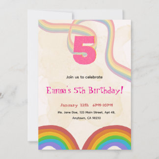 Editable Rainbow Sequin 5th Birthday invitation