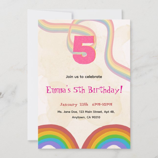Editable Rainbow Sequin 5th Birthday invitation (Front)