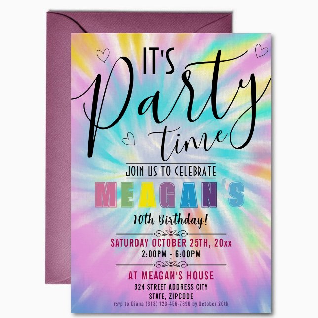 Editable Rainbow Tie Dye Birthday Party Invitation (Creator Uploaded)