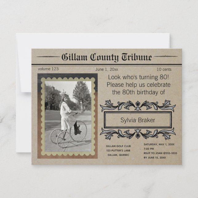 Editable Read All About It Vintage Birthday Invitation (Front)