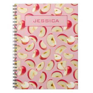 Editable Red Apple Slice Pattern Custom Notebook