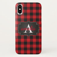EDITABLE Red & Black  Buffalo Plaid Monogrammed