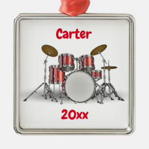 Editable Red Drum Set Metal Ornament