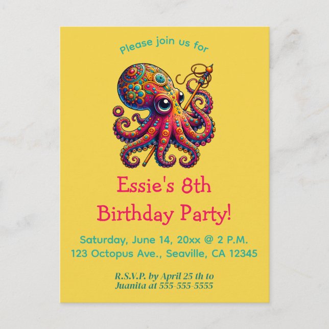 Editable Red Octopus Invitation Postcard (Front)