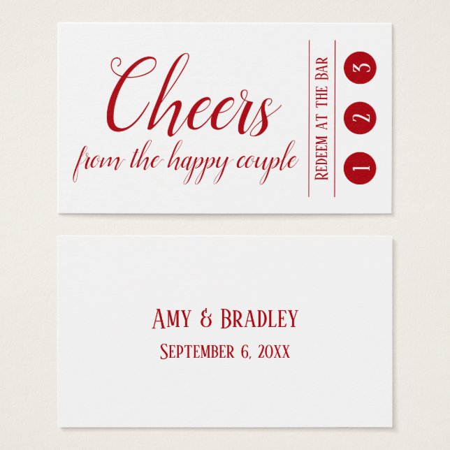 Editable Red on White, 3 Punch Drink Tickets (Front & Back)