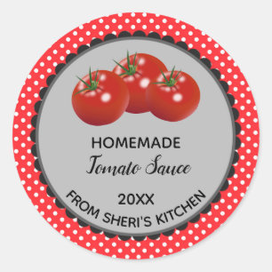 Editable Red Polka Dot Tomato Sauce Label Stickers