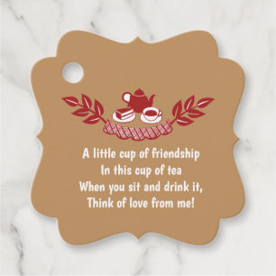 Editable Red Tea Time Silhouette Tea Bag Poem Favour Tags