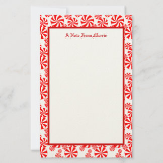 Editable Red White Peppermint Pattern Holiday Stationery