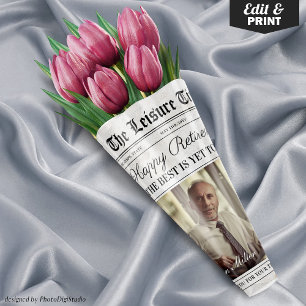 Editable Retirement Newspaper Flower Bouquet Wrapping Paper Sheet