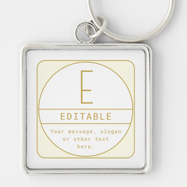 Editable Retro-modern Design Template Gold & White Key Ring (Front)