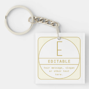Editable Retro-modern Design Template Gold & White Key Ring