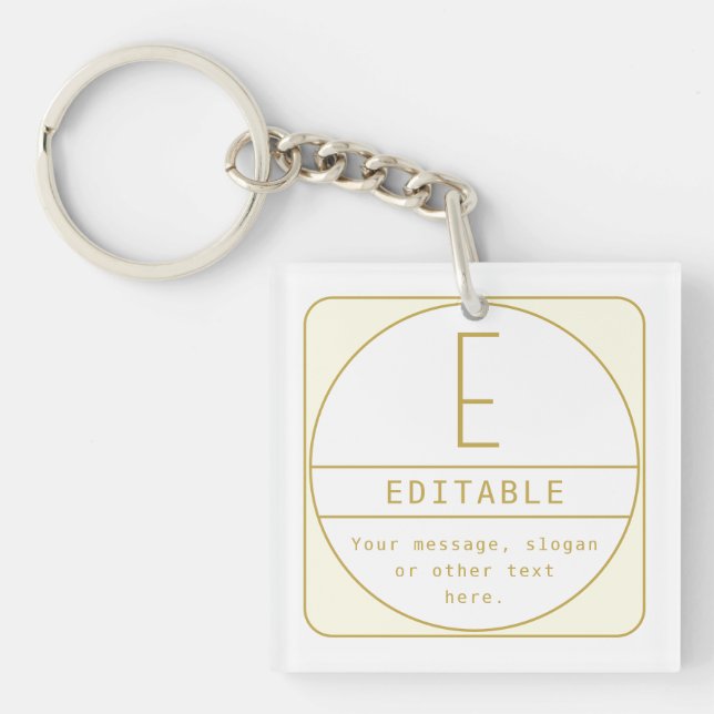 Editable Retro-modern Design Template Gold & White Key Ring (Front)